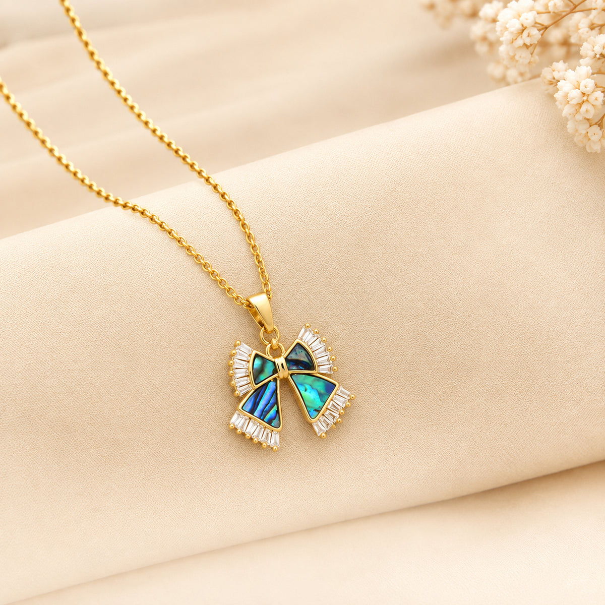 Abalone Crystal Bow Butterfly Necklace