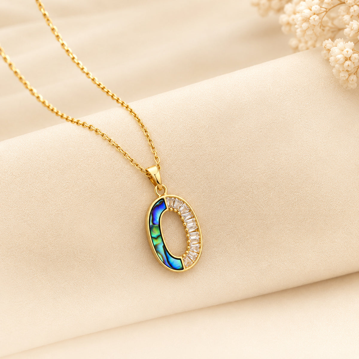 Abalone Oval Half Crystal Necklace