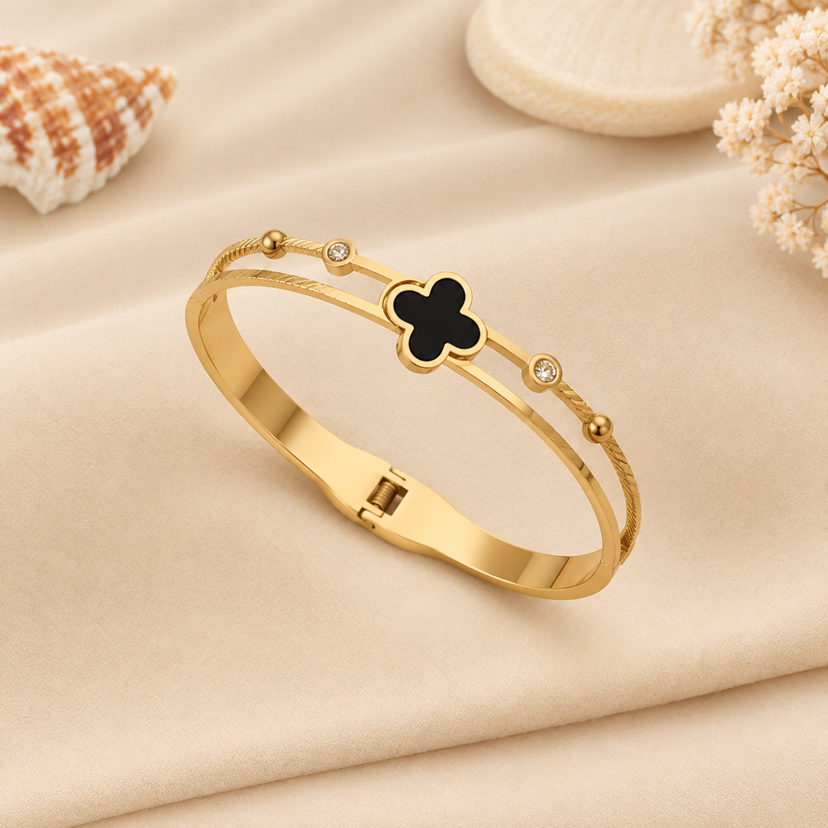 Black Clover Double Band Gold Bangle