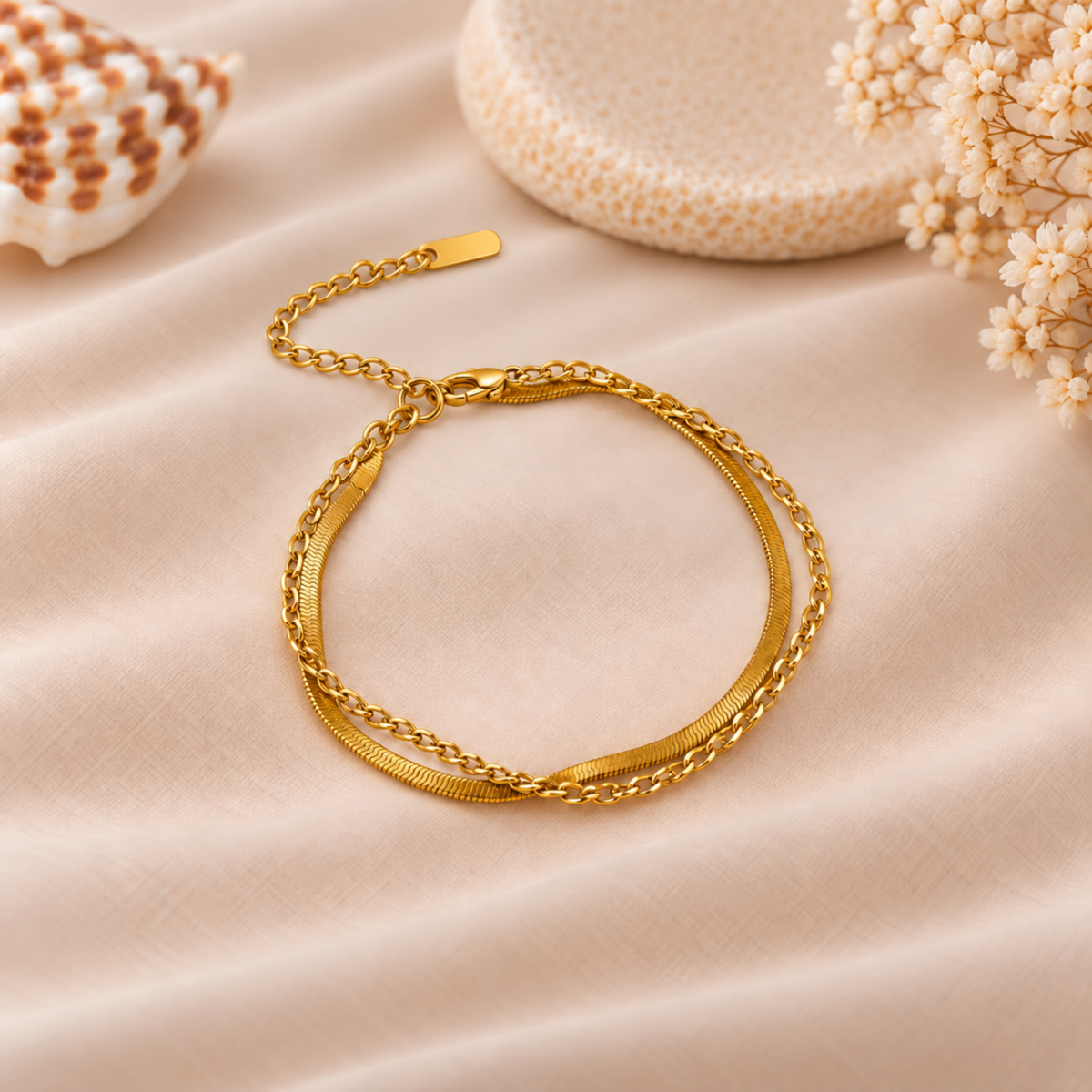 Dual-Layer Snake & Chain Anklet - Pair