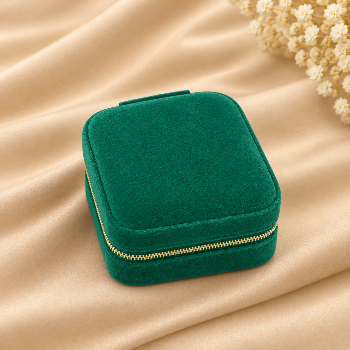 Emerald Green Velvet Travel Jewelry Box