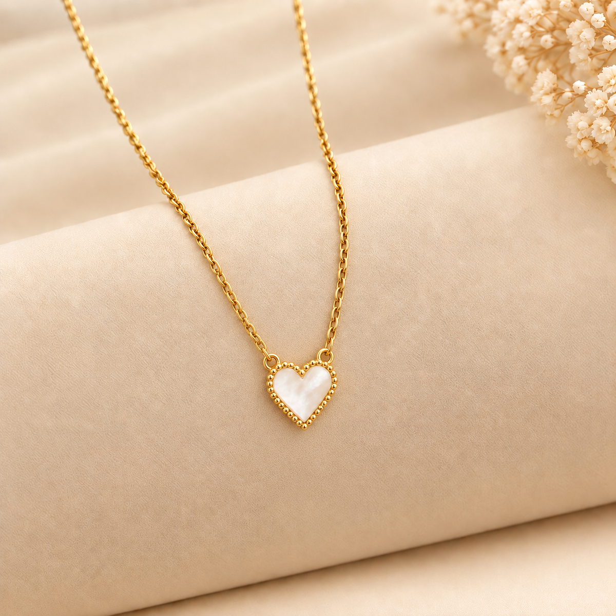Pearl Beaded Heart Pendant Necklace