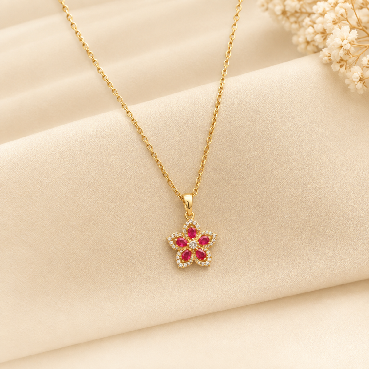 Ruby Crystal Floral Necklace