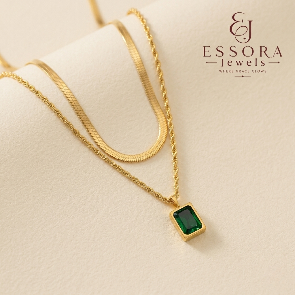 Green Emarald Layered Pendant