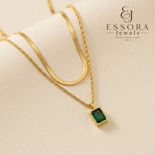 Green Emarald Layered Pendant