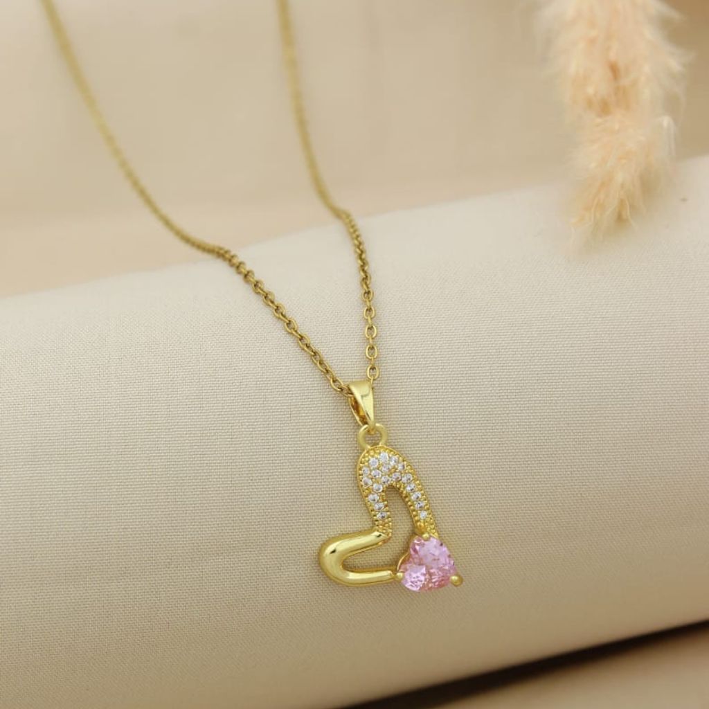 Gold Heart with Pink Gem