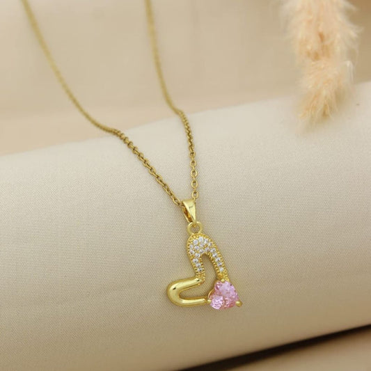 Gold Heart with Pink Gem