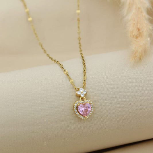Pink Halo Heart Necklace