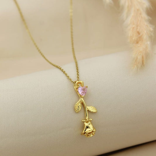 Rose Stem Heart Necklace