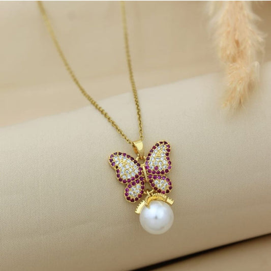 Gold Butterfly with Pearl