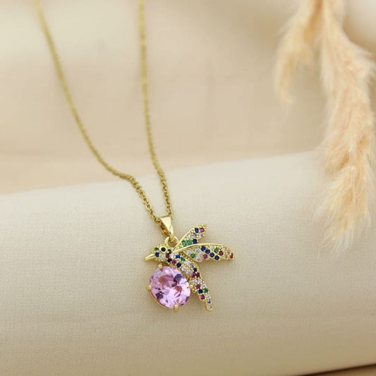 Hummingbird with Pink Stone