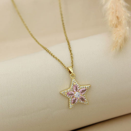 Gold Star with Pink Floral Center