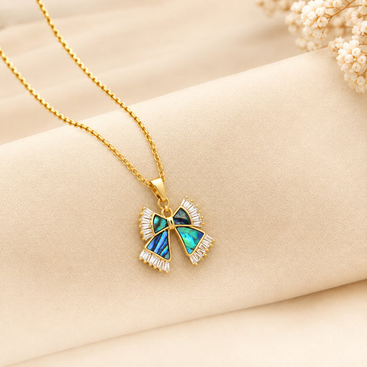 Abalone Crystal Bow Butterfly Necklace