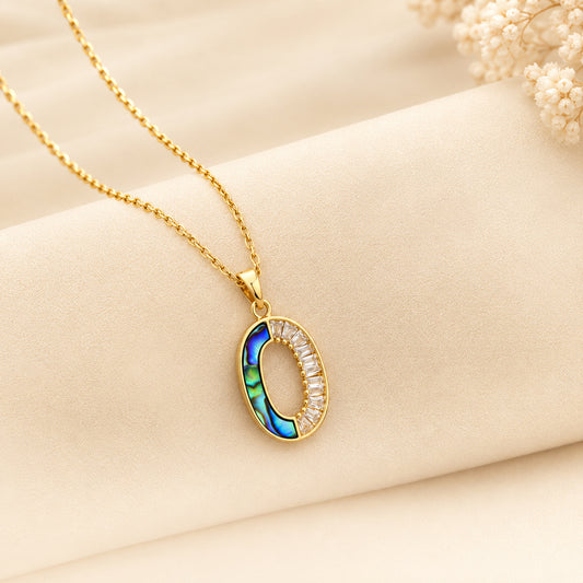 Abalone Oval Half Crystal Necklace