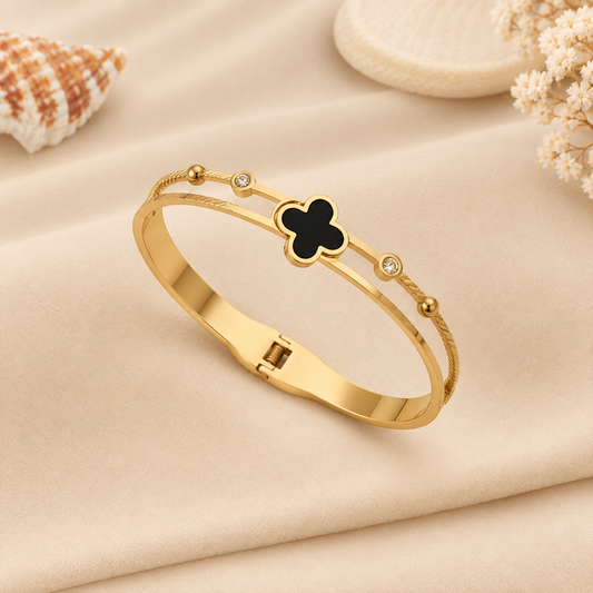 Black Clover Double Band Gold Bangle