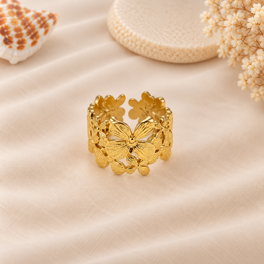 Blooming Floral Cluster Open Gold Ring