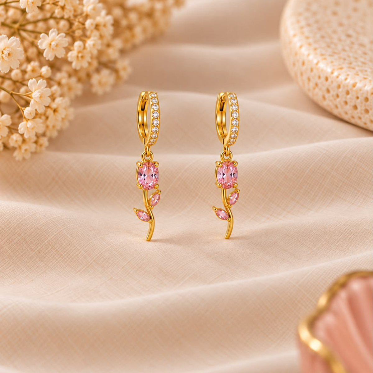 Blush Pink Tulip Huggie Earrings