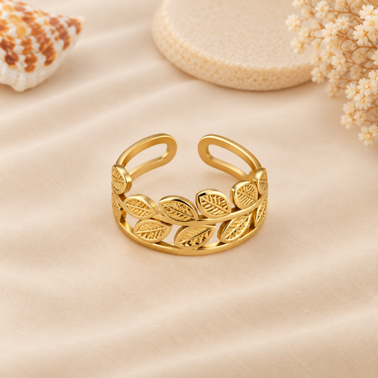 Botanical Leaf Open Gold Ring