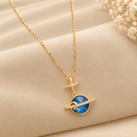 Cosmic Saturn Planet Necklace