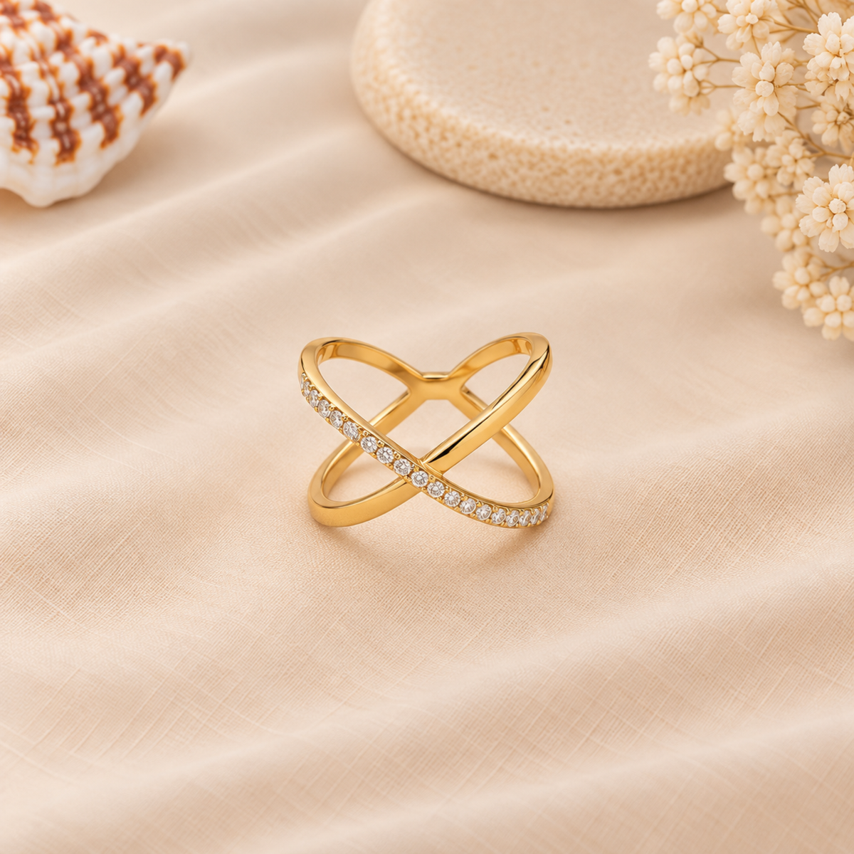 Crystal Crossover Band Ring