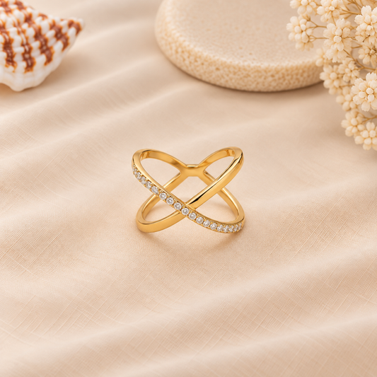 Crystal Crossover Band Ring