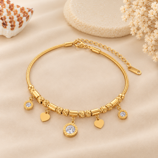 Crystal Dangle Charm Gold Bracelet