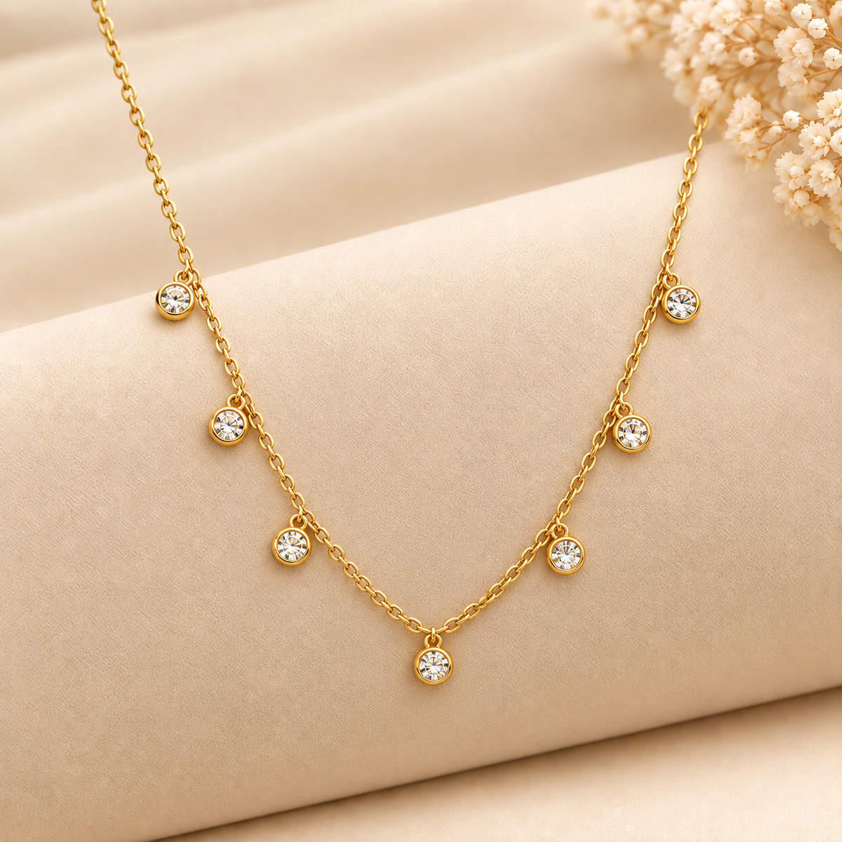 Dainty Bezel Crystal Station Necklace