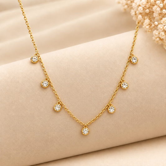 Dainty Bezel Crystal Station Necklace