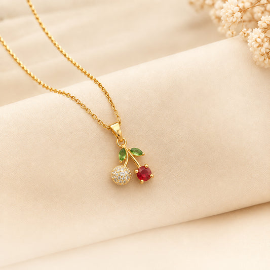 Double Cherry Crystal Necklace