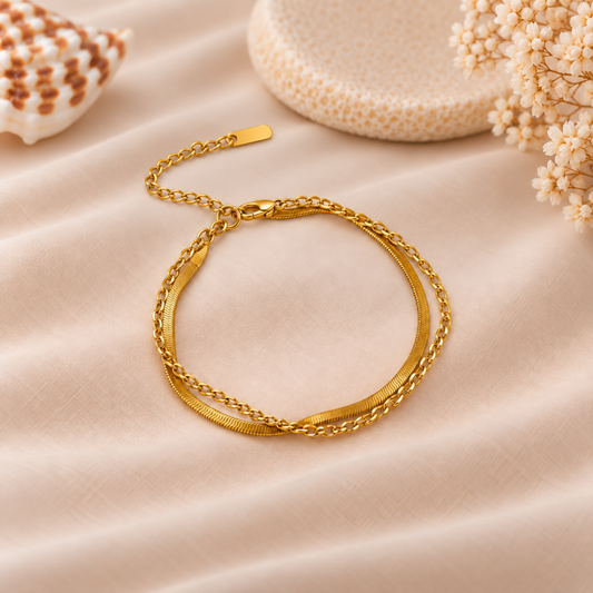 Dual-Layer Snake & Chain Anklet - Pair