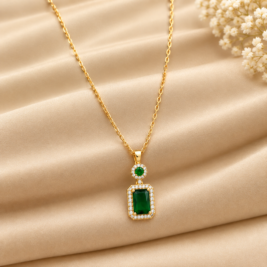Emerald Halo Station Necklace