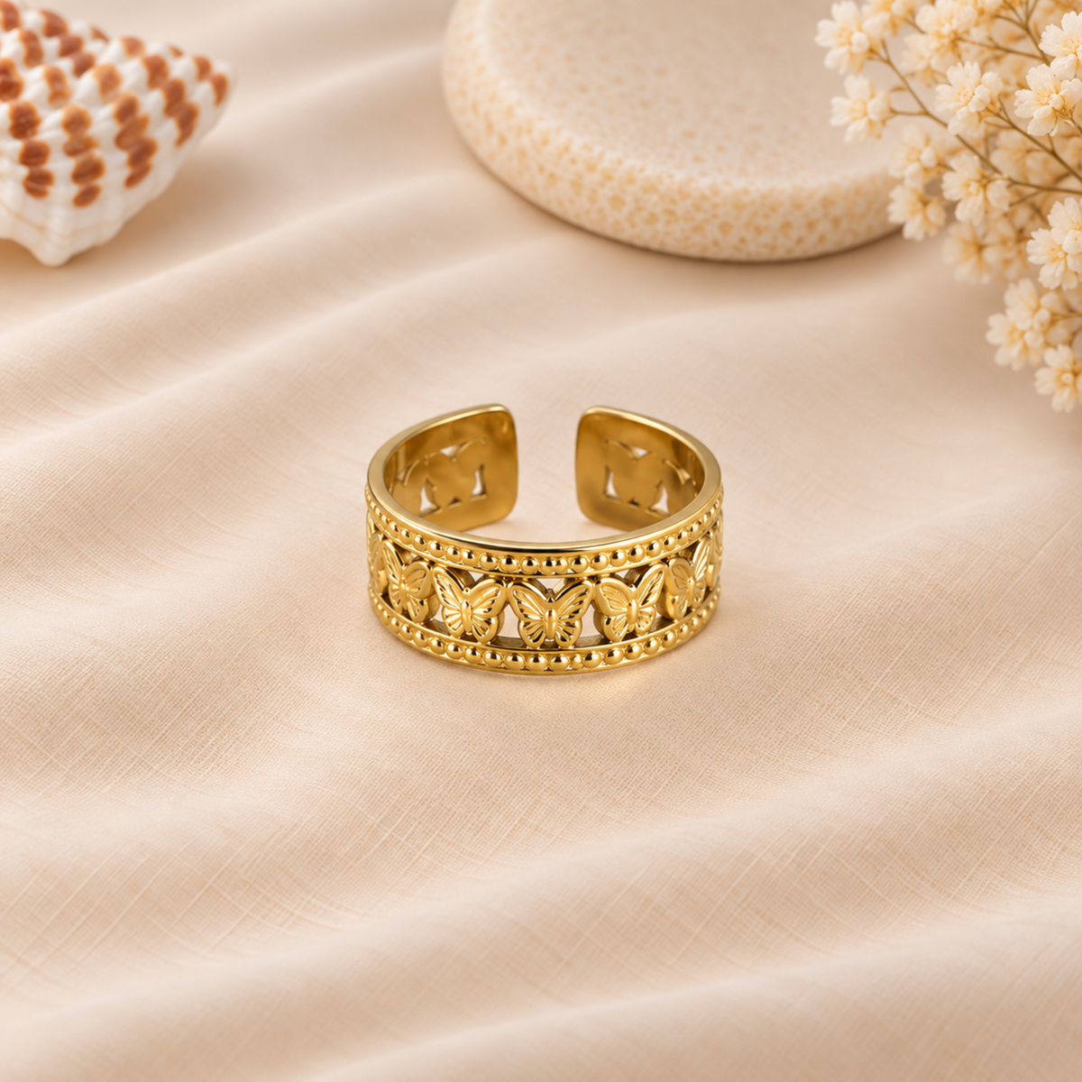 Golden Butterfly Band Ring