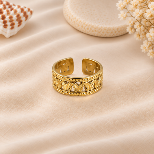 Golden Butterfly Band Ring