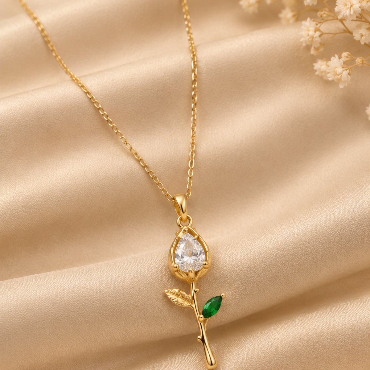 Golden Crystal Rose Necklace