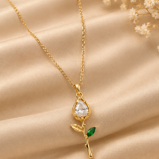 Golden Crystal Rose Necklace
