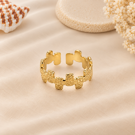 Hammered Geometric Open Gold Ring