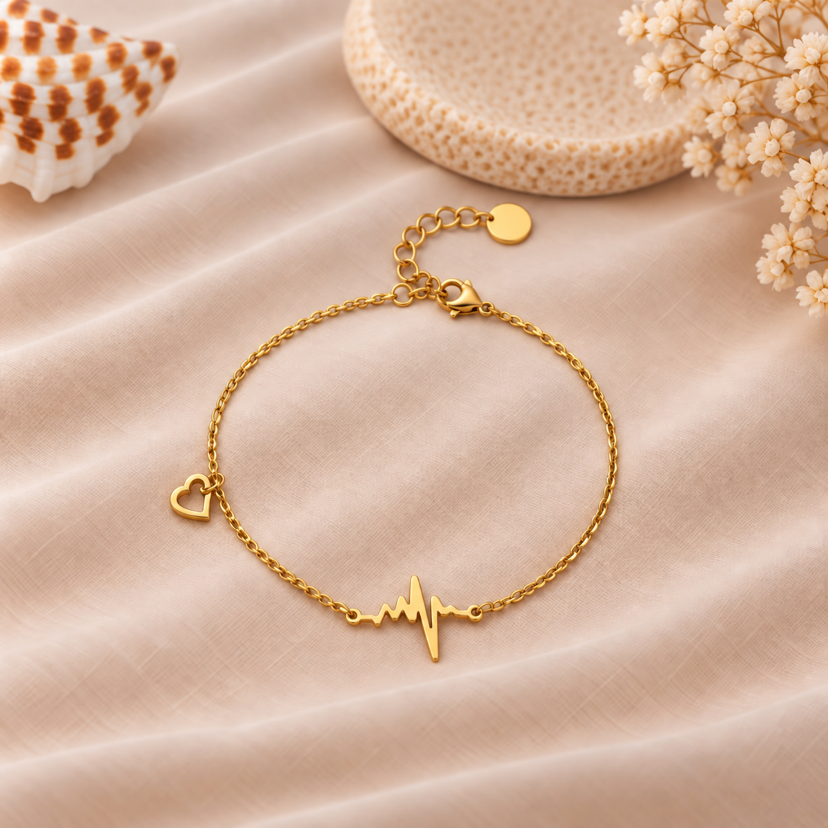 Heart & Heartbeat ECG Chain Anklet - Pair