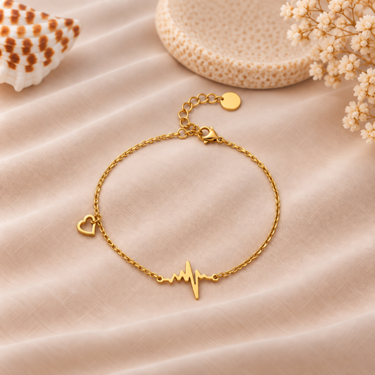 Heart & Heartbeat ECG Chain Anklet - Pair