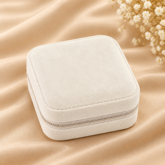 Ivory Cream Velvet Travel Jewelry Box
