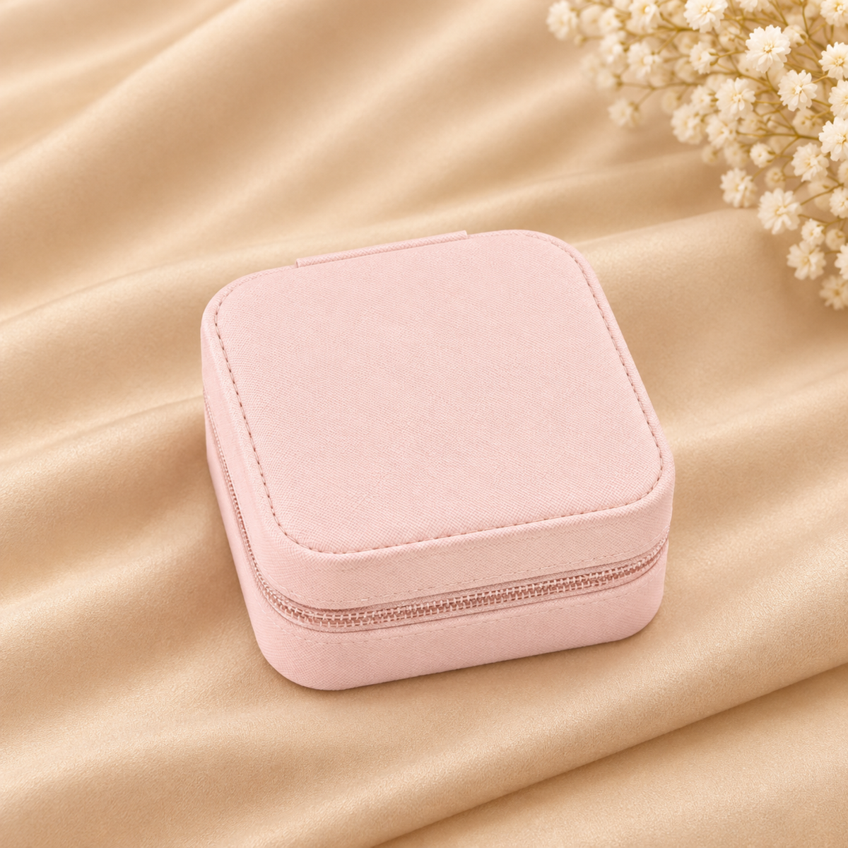 Light Pink Velvet Travel Jewelry Box