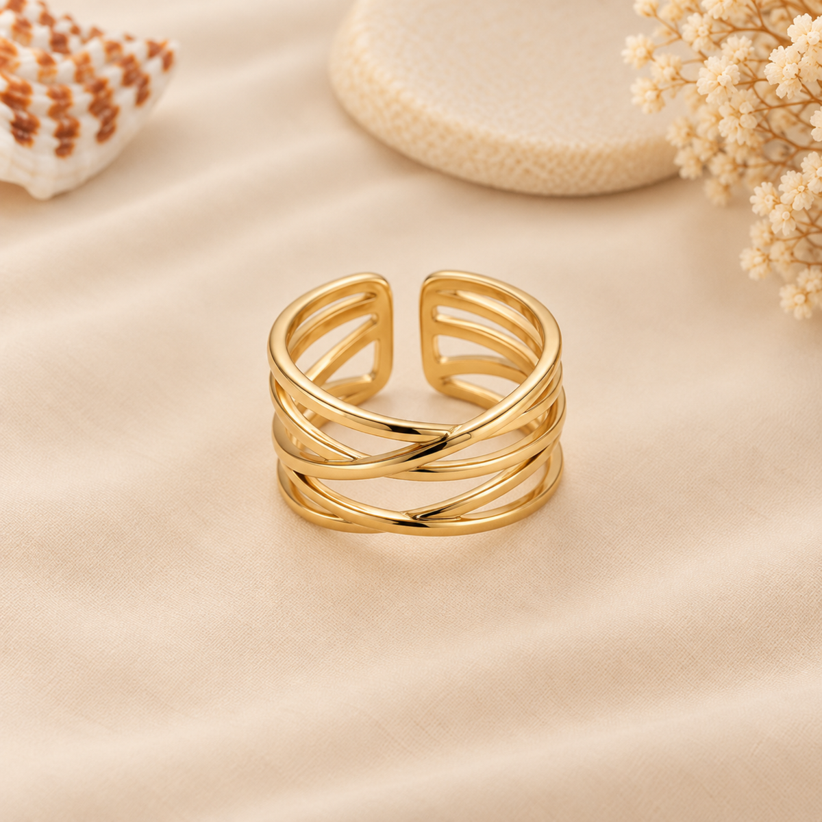 Multi-Strand Interwoven Open Gold Ring