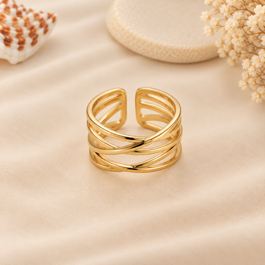 Multi-Strand Interwoven Open Gold Ring