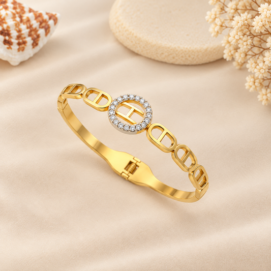 Pavé Crystal Initial H Gold Bangle