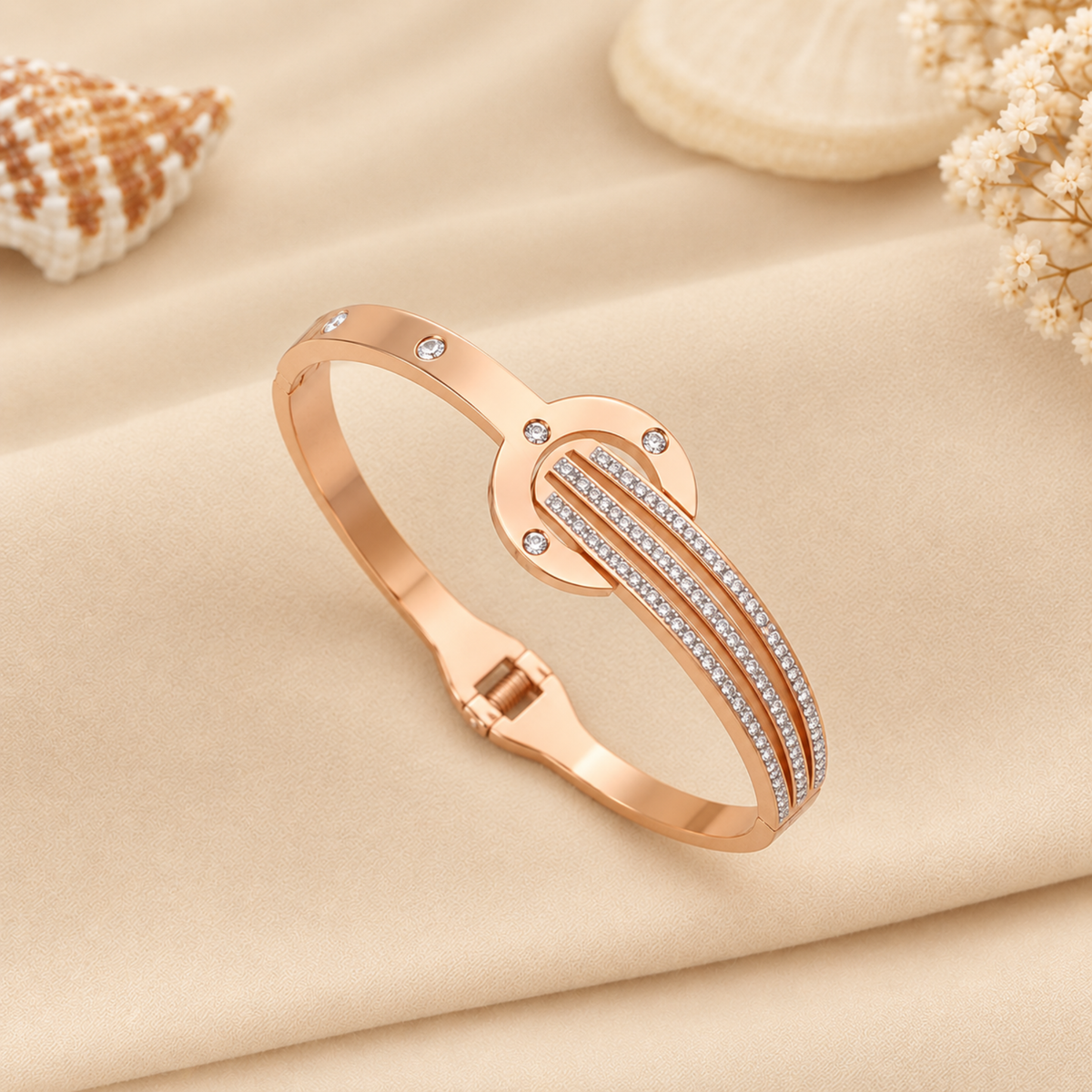Pavé Crystal Ring Double Band Rose Gold Bangle