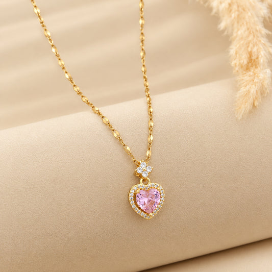 Pink Crystal Heart Necklace