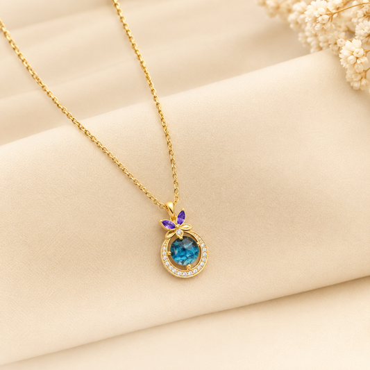 Purple Butterfly Blue Crystal Necklace