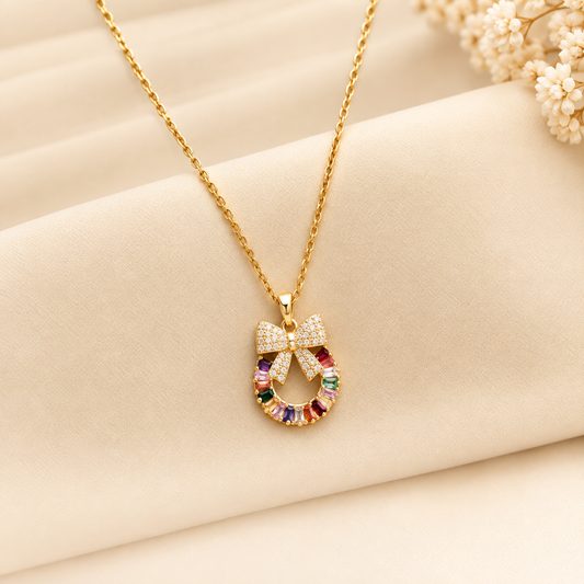 Rainbow Crystal Bow Wreath Necklace
