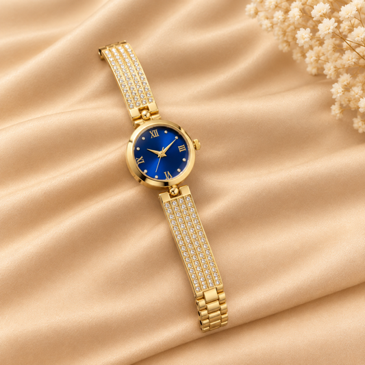 Royal Blue Dial Gold Stone Watch