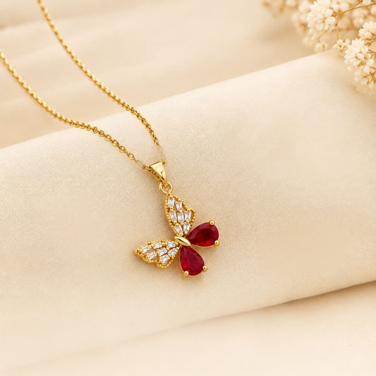 Ruby Crystal Butterfly Necklace