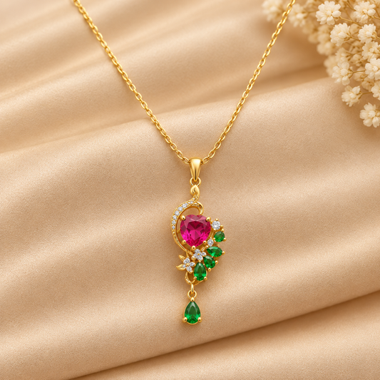 Ruby Heart Peacock Pendant Necklace